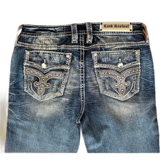 Rock Revival Women's Beet Red Mid-Rise Bootcut Jeans Distressed Denim size 32 - Picture 9 of 11